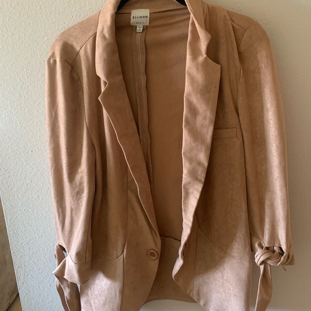 Pink/ salmon colored sparkly blazer. Perfect for spring